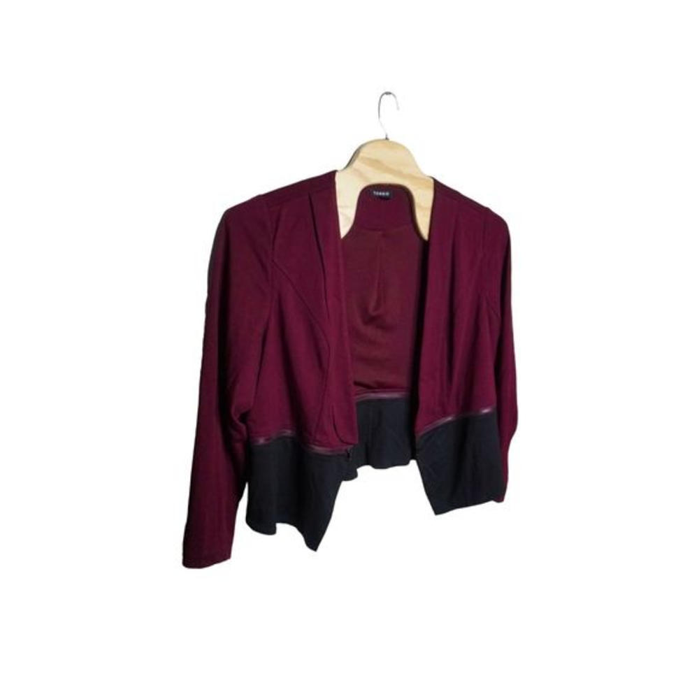 Torrid Women’s Burgundy Sz 3 Burgundy Color‎ Block Shawl Cardigan Shawl Blazer